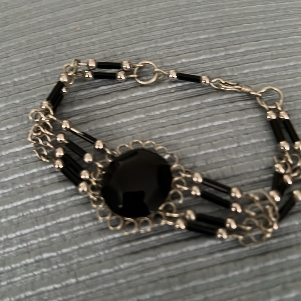 Made in Mexico  Bracelet. Obsidian volcanic Gemstone., with silver metal.